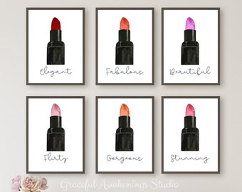 Lipstick Prints Set: Elegant Makeup Room Wall Art (Digital Download)