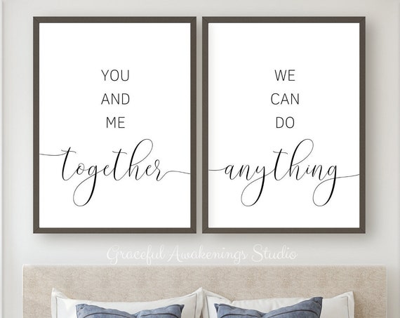 Wall Hangings for Bedroom, Romantic Bedroom Art, Above Bed Decor, Couple Printable Wall Art, You And Me Together Wall Art Set of 2