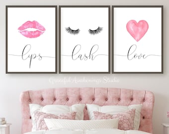 Lips Lash Love Print Set: Makeup Room Decor (Digital Download)