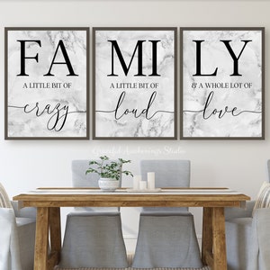 Family Sign, Family A Little Bit of Crazy Print, Family Quotes, Set of 3 Prints, Printable Wall Art,Family Definition Printable,Marble Print