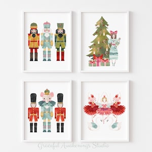Nutcracker Print Set, Holiday Decor Print, Nutcracker Ballet Printable, Nutcracker Wall Art Watercolor, Christmas Wall Art, Sugar Plum Fairy