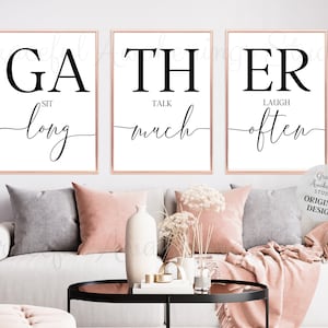 Gather Sign for Dining Room, Sit Long Talk Much Laugh Often Sign, Kitchen Wall Decor, Signs for Kitchen,  Gather Sign Print,Gather Printable