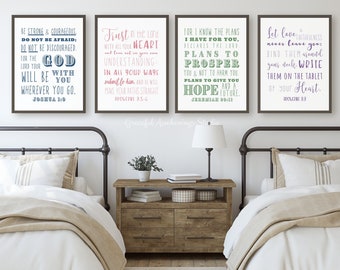 Scripture Prints Set of 4 Printables, Joshua 1:9, Proverbs 3 5-6, Jeremiah 29 11, Proverbs 3 3, Inspirational Bible Verse, Digital Download