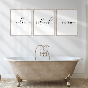 Relax Refresh Renew Print Set: Minimalist Bathroom Wall Decor (Digital Download)