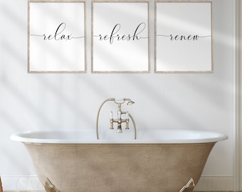 Relax Refresh Renew Print Set: Minimalist Bathroom Wall Decor (Digital Download)