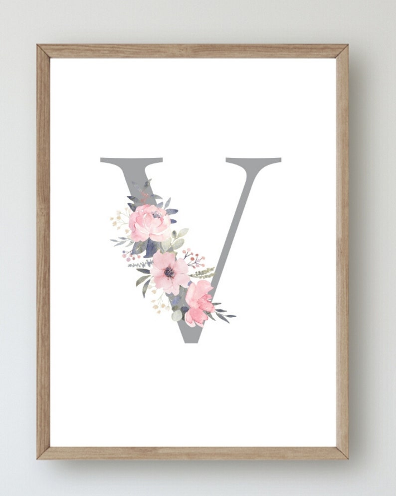 Initial Wall Art Flower Wall Decor Floral Nursery Letter Etsy