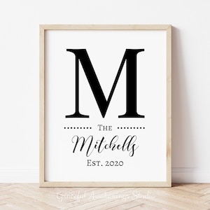 Personalized Family Name Sign: Last Name Initial Art (Digital Print)