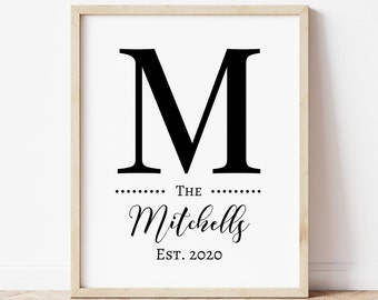 Last Name Printable Wall Art, Family Name Sign, Monogram Gift, Family Est Sign, Family Name Gift, Personalized Family, Monogram Wall Art