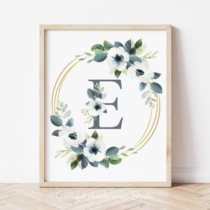 Nursery Monogram Print, Floral Initial Print, Watercolor Flower Letter, Monogram Art Printable, Monogram Art Baby, Floral Nursery Letter