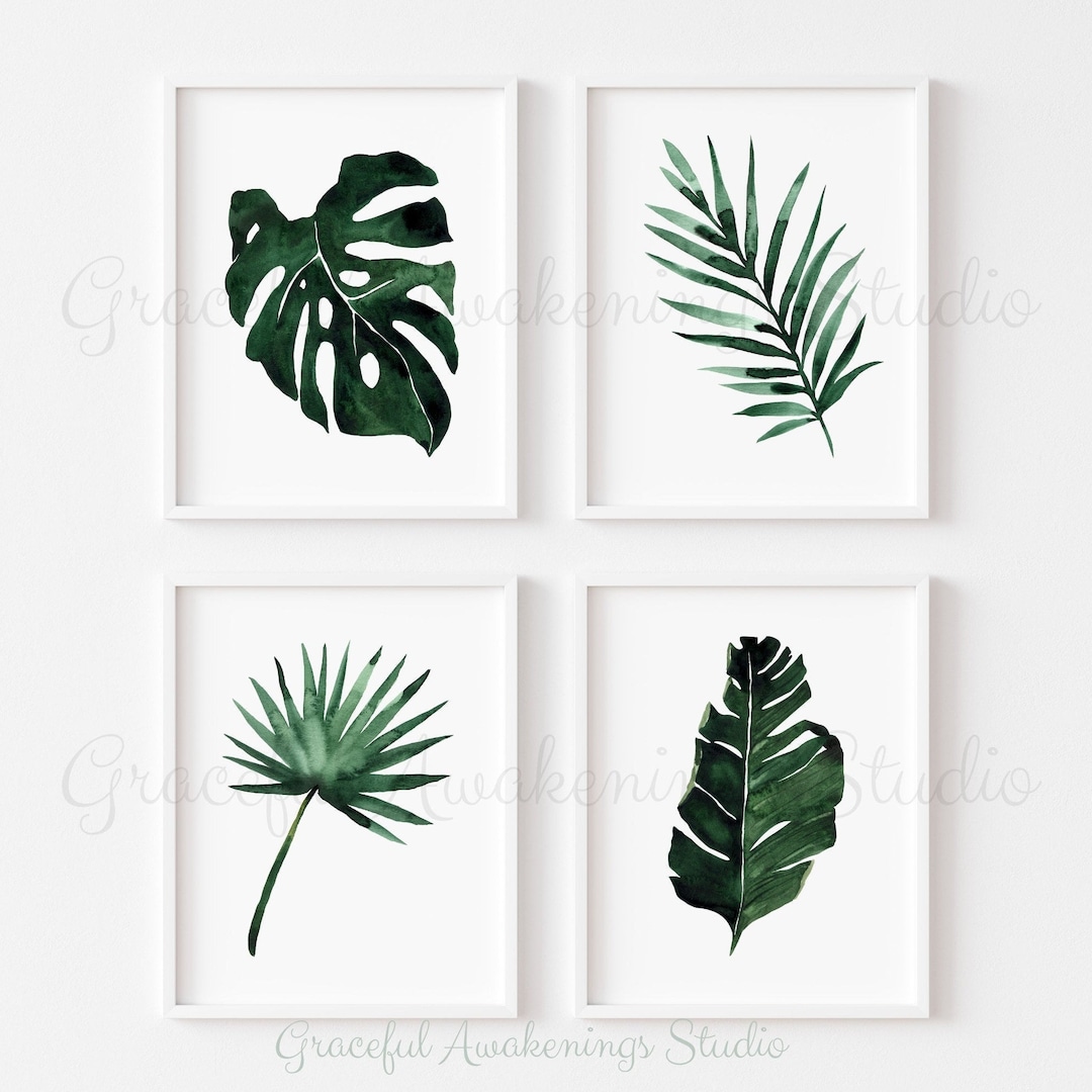 Palm Leaf Print Set of 4, Tropical Leaf Decor, Botanical Print Set, Set
