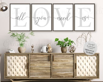 All You Need Is Love Printable, Love Is All You Need Sign, Love Sign Set, Love Printable Wall Art, Set of 4 Prints, 4 Piece Wall Art, LOVE