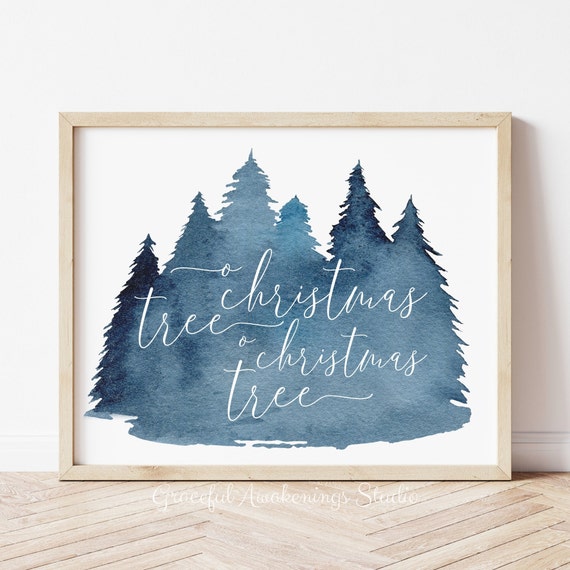 O Holy Night PRINTABLE Wall Art - Watercolor Christmas Tree Song Lyrics  Holiday Decor