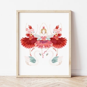 Nutcracker Ballerina Art Print, Nutcracker Ballet Printable, Christmas Decor Print, Christmas Art Printable, Holiday Wall Art, Sugar Plum