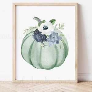 Pumpkin Fall Decor, Set of 3 Pumpkins, Blue Pumpkin Prints, Blue Fall ...