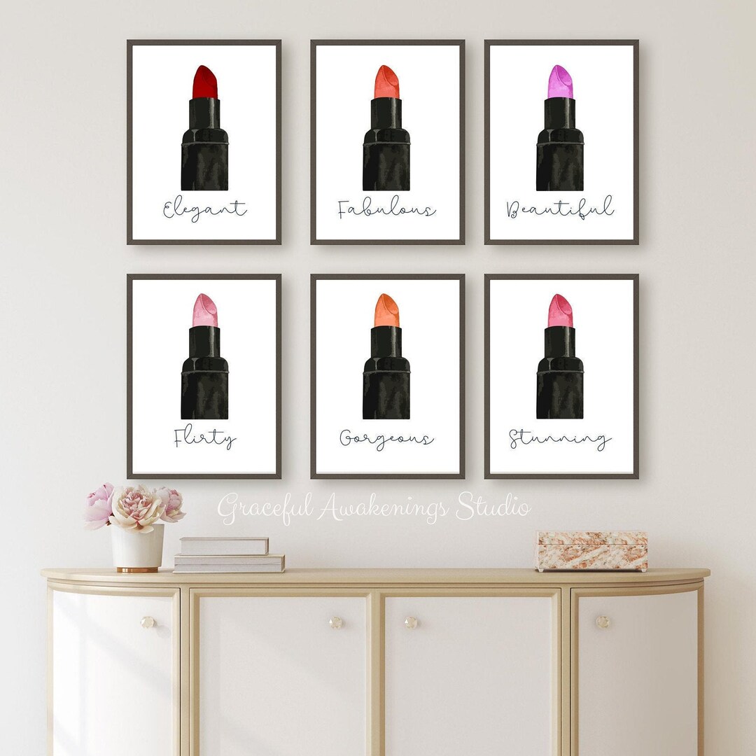 Lipstick Wall Art, Lipstick Prints, Makeup Wall Art, Set of 6 Prints