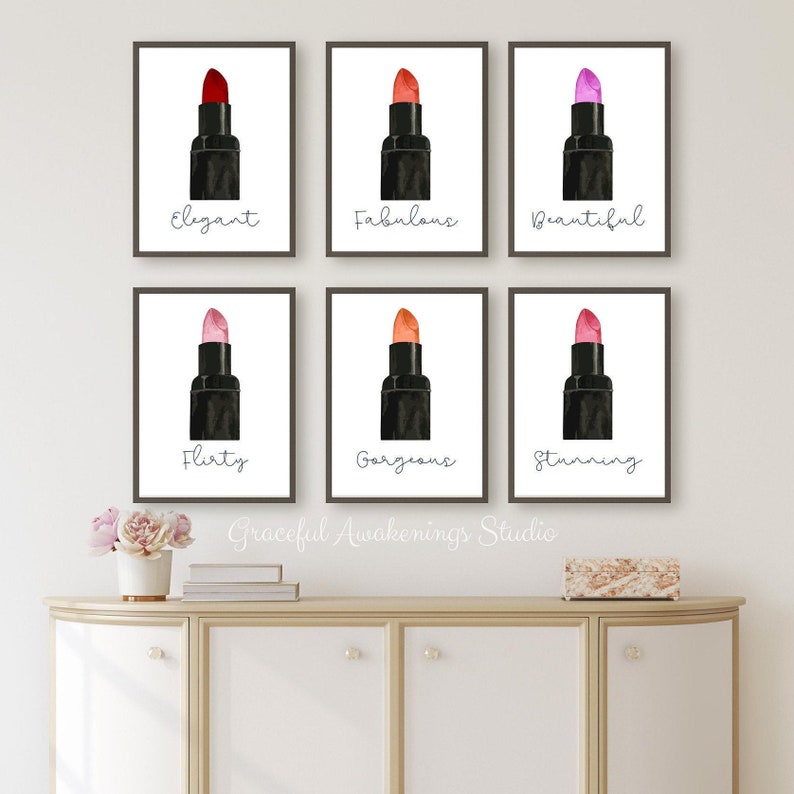Lipstick Wall Art Lipstick Prints Makeup Wall Art Set of 6 Etsy