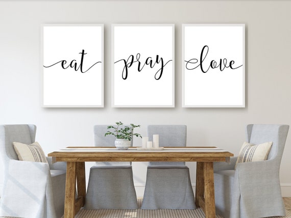 Eat Pray Love Printable Set of 3, Kitchen Wall Art, Dining Room Decor, Bedroom Wall Art, Printable Home Decor, Minimalist Wall Decor