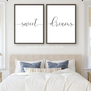 Sweet Dreams - Set Di 2 Stampe Artistiche Da Parete Con Scritta, Decorazione Bohémien Per Camera Da Letto, 28 Cm