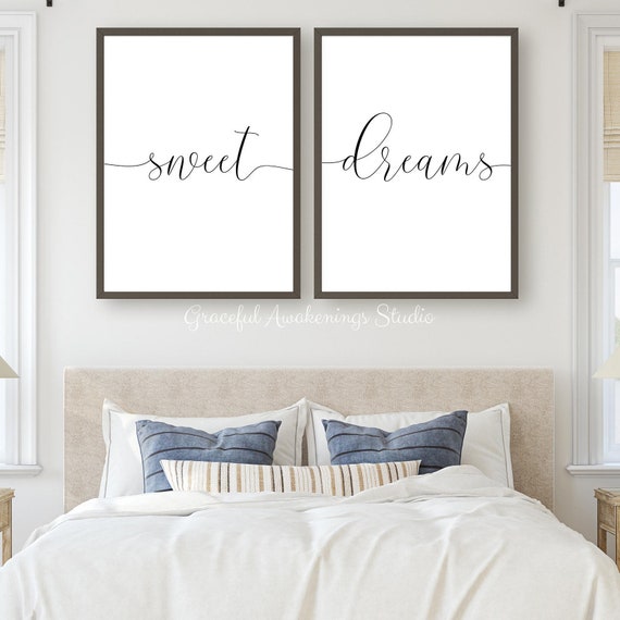 Sweet Dreams - Set Di 2 Stampe Artistiche Da Parete Con Scritta, Decorazione Bohémien Per Camera Da Letto, 28 Cm