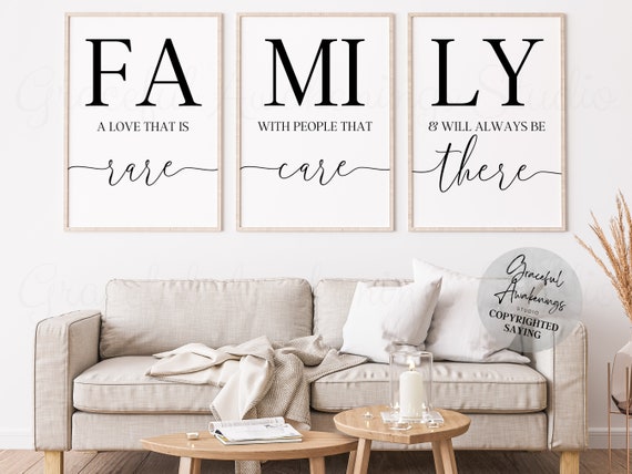 Family 3 Signs, Family Sayings, Blended Family Sign, Family Adoption Sign, Family Definition Printable, Living Room Wall Art, Family Means