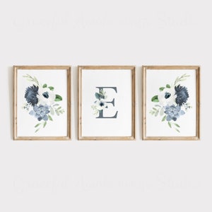Benutzerdefinierte Kinderzimmer Druck Set von 3, Mädchen Kinderzimmer Dekor Printables, Kinderzimmer Wandkunst, Blumen Buchstabe Druck, Baby-Dusche-Geschenk, neues Baby-Geschenk für Mädchen