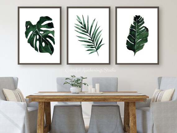 Tropical Leaf Print Set of 3, Palm Leaf Print Set, Watercolor Palm Leaf Print, Botanical Print Set, Tropical Leaves Artwork, Monstera Prints