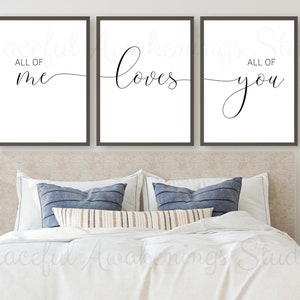 Wall Hangings for Bedroom, Romantic Bedroom Art, Above Bed Decor, Couple Printable Wall Art, All Of Me Loves All Of You Digital Print Set 3
