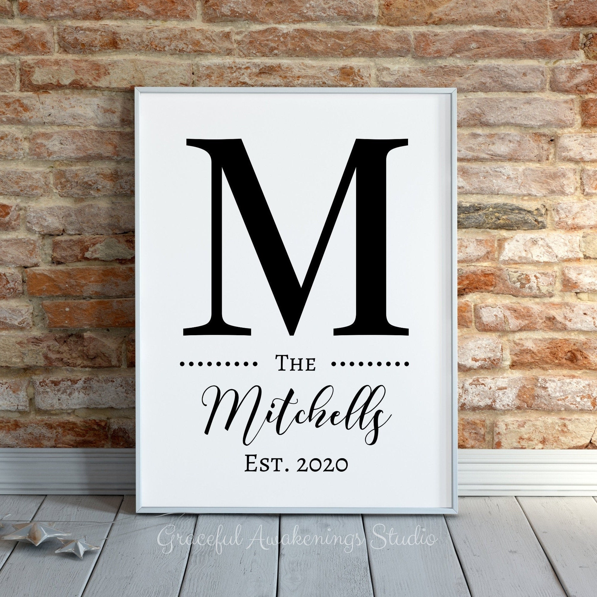 Last Name Printable Wall Art Family Name Sign Monogram Gift | Etsy