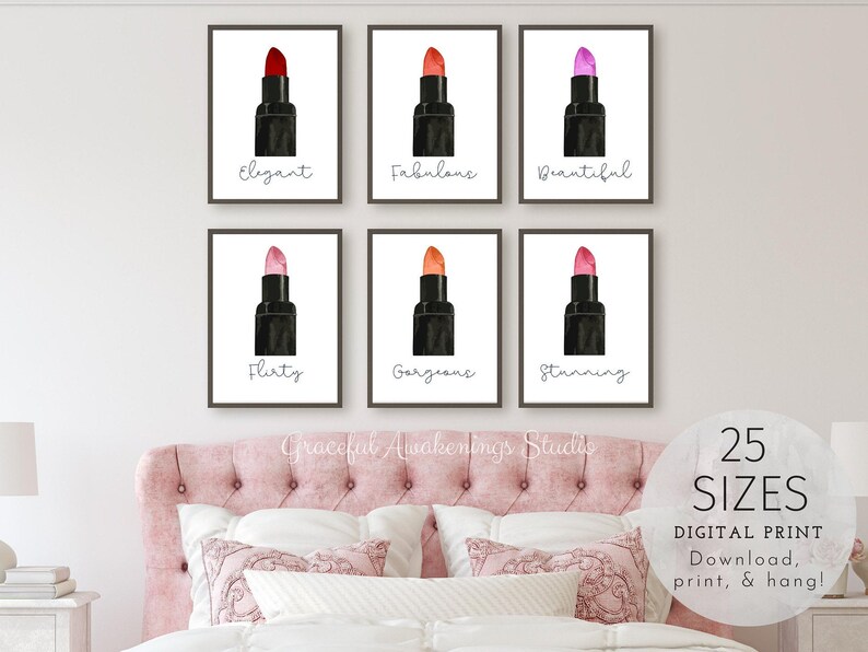 Lipstick Wall Art Lipstick Prints Makeup Wall Art Set of 6 Etsy