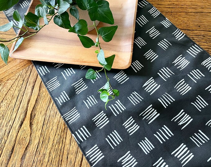 Linen Table Runner Tribal Table Runner Black White Table Etsy
