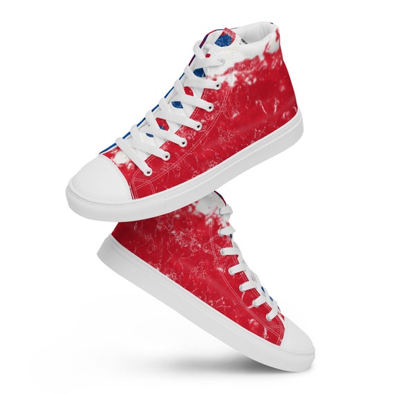 Tie Dye, Women’s high top canvas shoes, Korea, High Tops, Volleyball Shoes, High Top Volleyball Shoes, Hi Tops, Red Blue Shoes