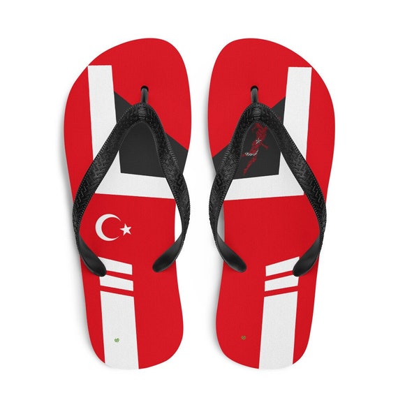 Striped Red White and Black Flip Flops By Volleybragswag Honor Turkish Volleyball Players and Liberos