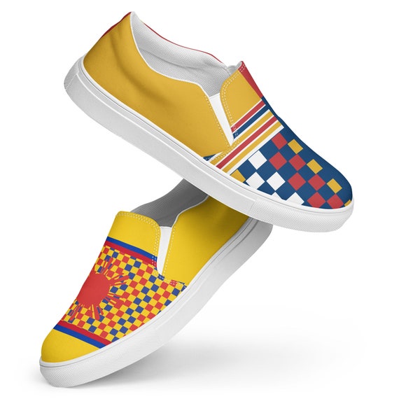 Women Slip-On Canvas Shoes, Beach Volleyball, Players Volleyball Shoes, Cute Volleyball Shoes, Red, Yellow and Blue, Serbia,