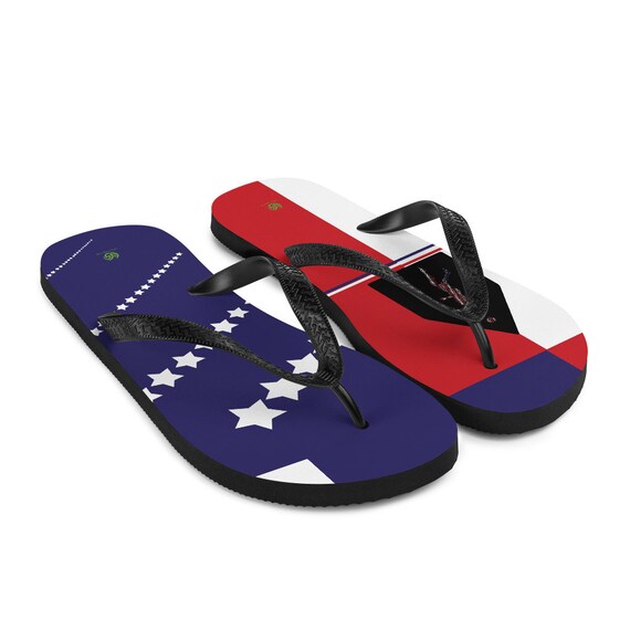 red and blue flip flops