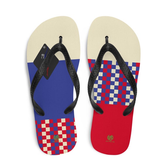 Russian Inspired Blue Red and White Flip Flops By Volleybragswag Honor Russian Volleyball Players and Liberos