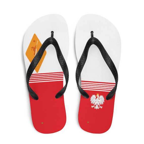 Striped Red White and Yellow Flip Flops By Volleybragswag Honor Polish Volleyball Players and Liberos