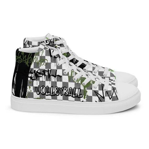 Canvas High Tops Volleyball, Lace-up Shoes Men, Green Canvas Shoes Men, Black and White High Tops, Volleyball Shoes, Volleyball Shoes