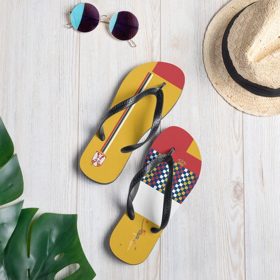 Striped Red White and Yellow Flip Flops By Volleybragswag Honor Serbian Volleyball Players and Liberos