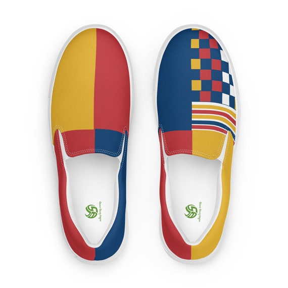 Women Slip-On Canvas Shoes, Beach Volleyball, Players Volleyball Shoes, Cute Volleyball Shoes, Red, Yellow and Blue, Serbia