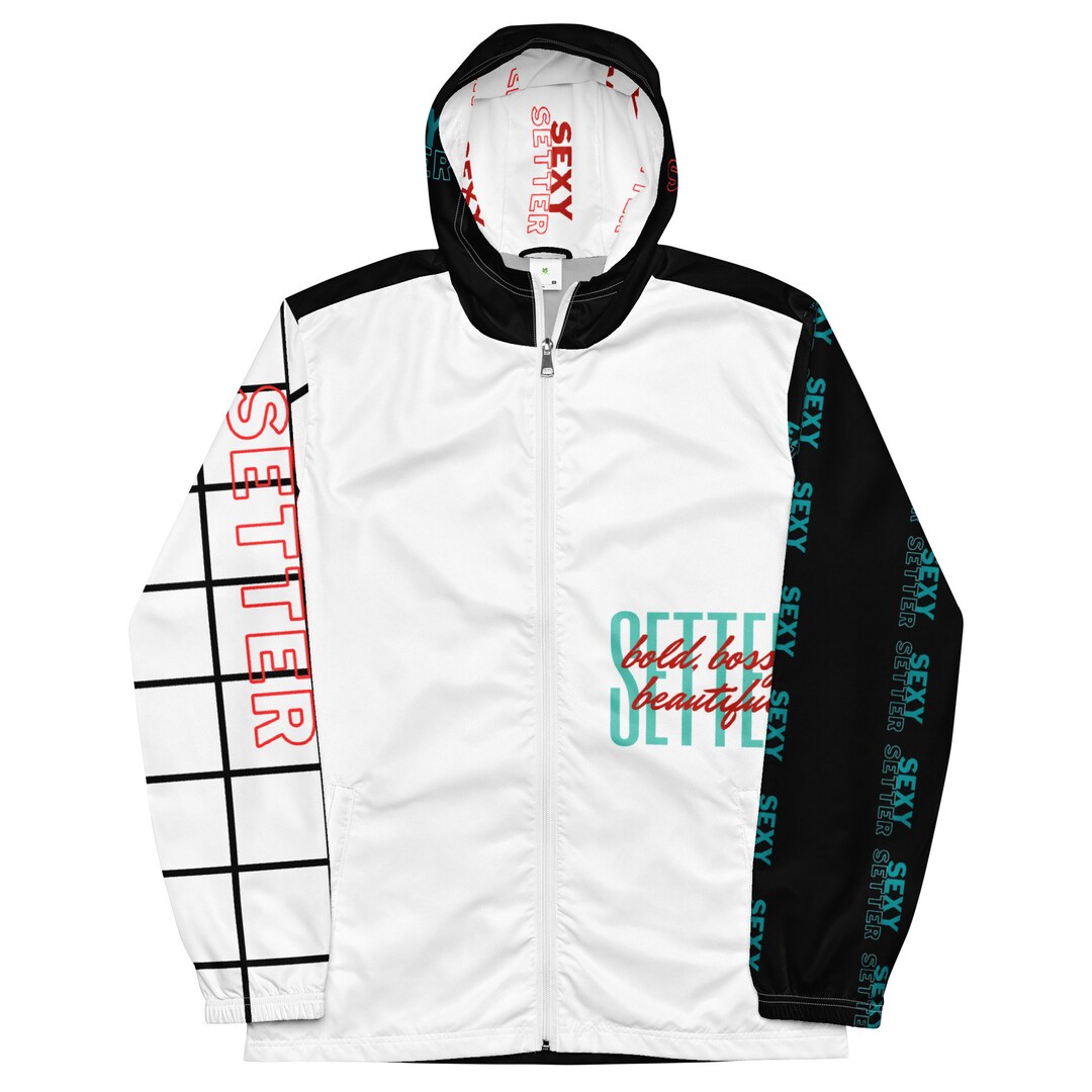 Yahuah Logo 03 - White Men’s Designer Windbreaker (Black/White Trim)