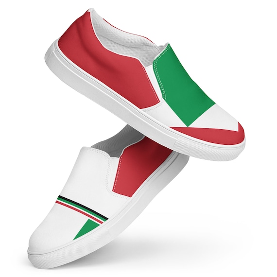 Women Slip-On Canvas Shoes, Beach Volleyball, Players Volleyball Shoes, Cute Volleyball Shoes, Red, White and Green, Italy