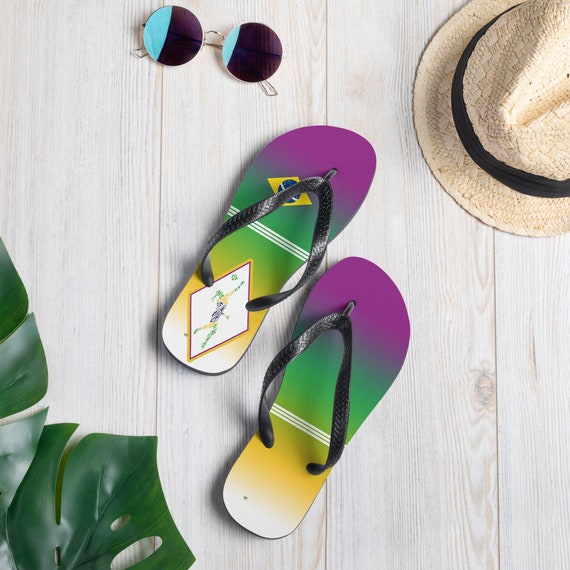 Brazilian Purple White Yellow and Green Flip Flops By Volleybragswag Honor Brazilian Volleyball Players and Liberos