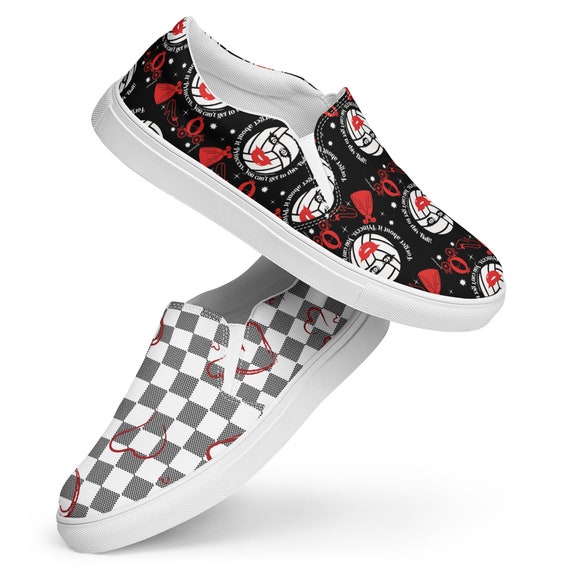 Women Slip-On Canvas Shoes, Beach Volleyball, Cute Players Volleyball Shoes, Red and Black, Cinderella Ball, Volleyball love