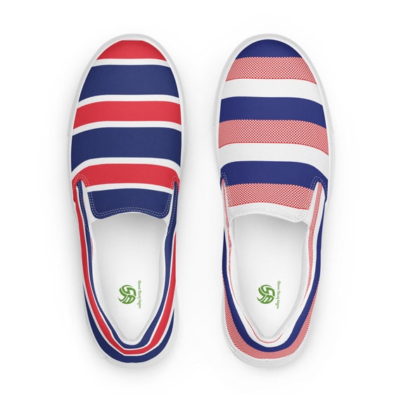 Women Slip-On Canvas Shoes, Beach Volleyball, Players Volleyball Shoes, Cute Volleyball Shoes, Red, White and Blue