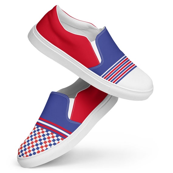 Women Slip-On Canvas Shoes, Beach Volleyball, Cute Players Volleyball Shoes, ACVKS, Russia, Red White and Blue