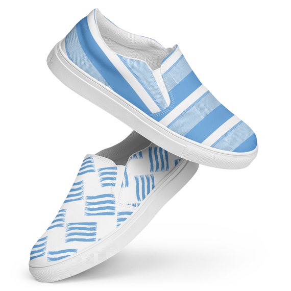 Women Slip-On Canvas Shoes, Beach Volleyball, Players Volleyball Shoes, Cute Volleyball Shoes, Argentina, White and Blue, Volleyball Gifts