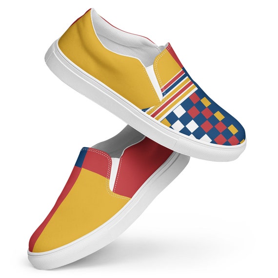 Women Slip-On Canvas Shoes, Beach Volleyball, Players Volleyball Shoes, Cute Volleyball Shoes, Red, Yellow and Blue, Serbia