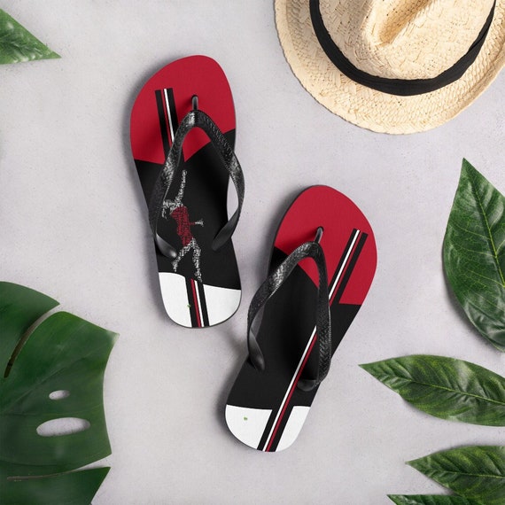 Red and Black Volleyball Flip Flops By Volleybragswag Honor Japanese Volleyball Players and Liberos