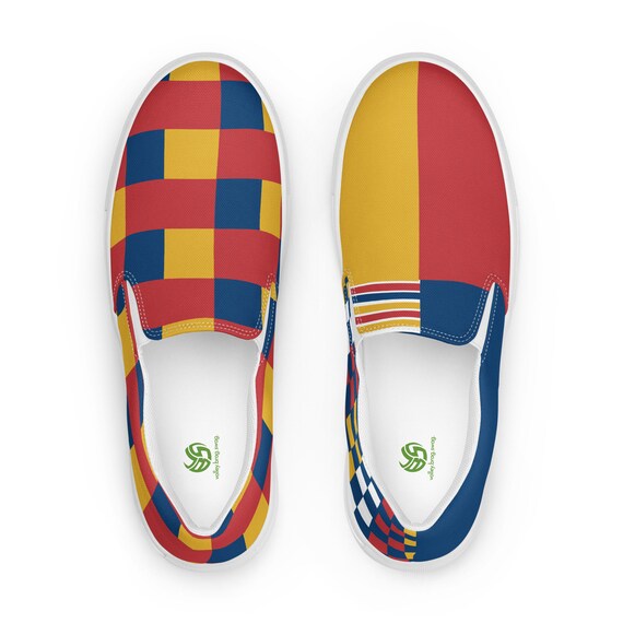 Women Slip-On Canvas Shoes, Beach Volleyball, Players Volleyball Shoes, Cute Volleyball Shoes, Serbia, Red, White and Yellow