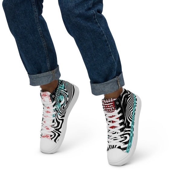 Canvas High Top lace Up Shoes Men, Canvas Lace-up Shoes Men, Black and White Canvas, Red Volleyball Shoes Men, Casual Canvas Shoes